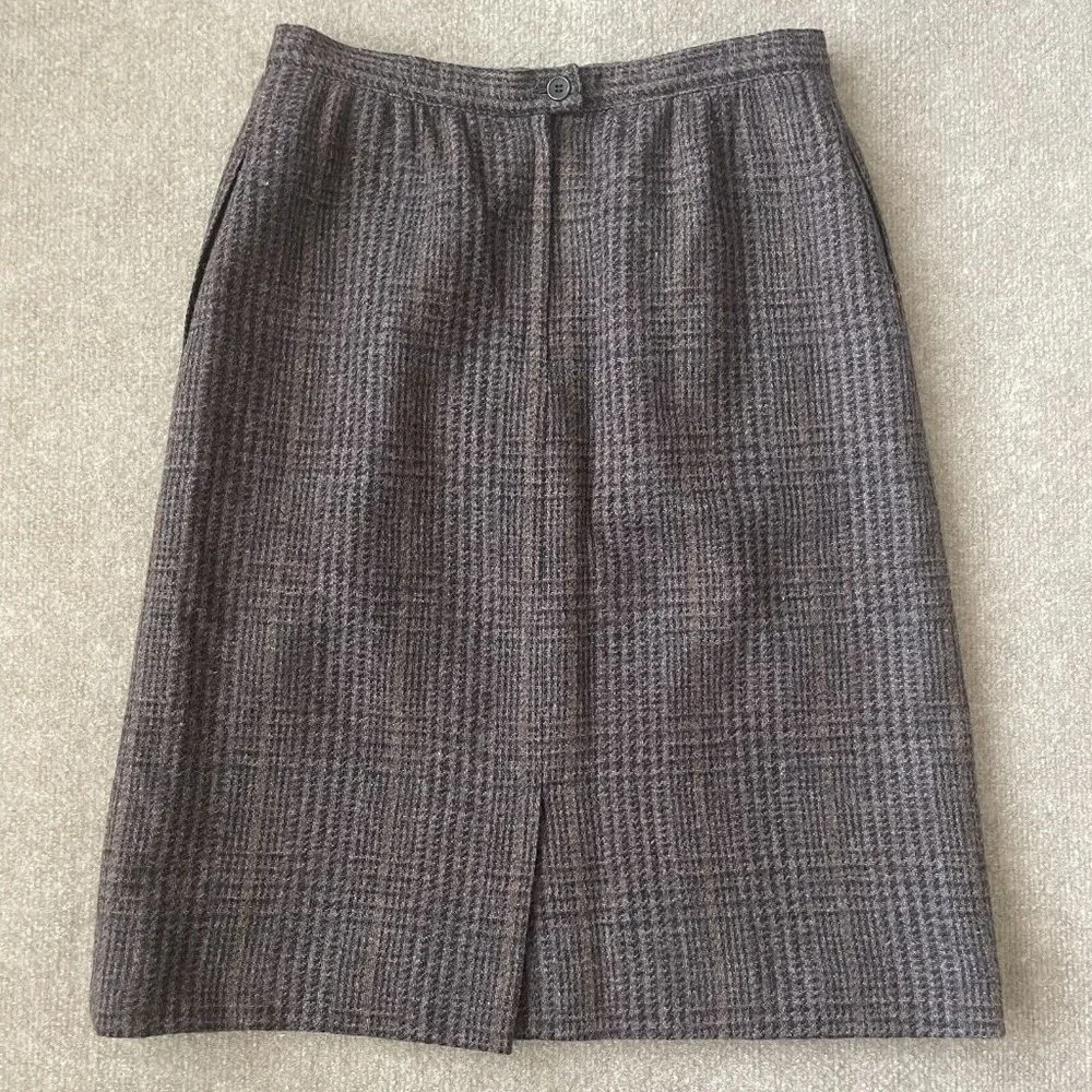 Vintage Bretton Place Skirt Womens 12 Grey Multicolor Plaid 100% Wool Lined Slit